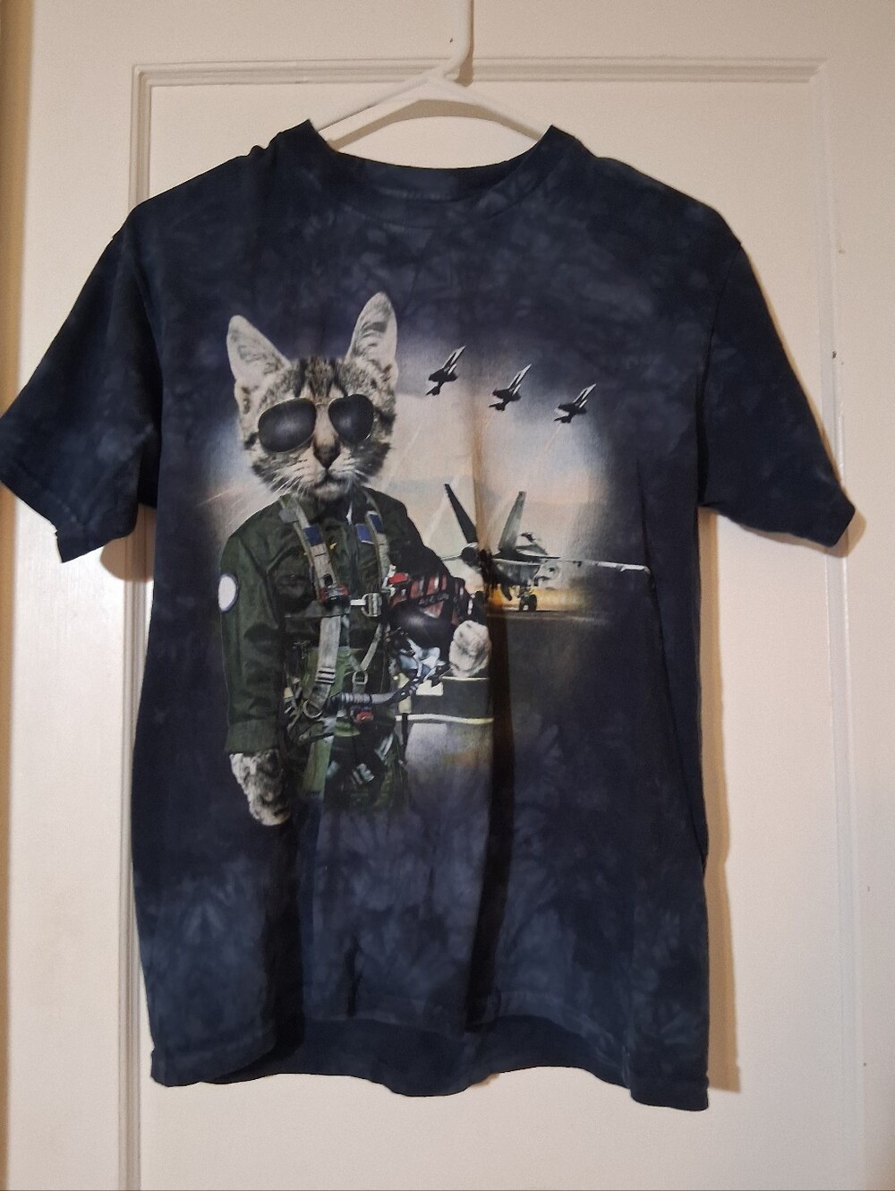 The Mountain Tie Dye Fighter Pilot Cat Graphic T-Shirt Small Y2k Streetwear